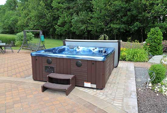Hot tub on paver patio